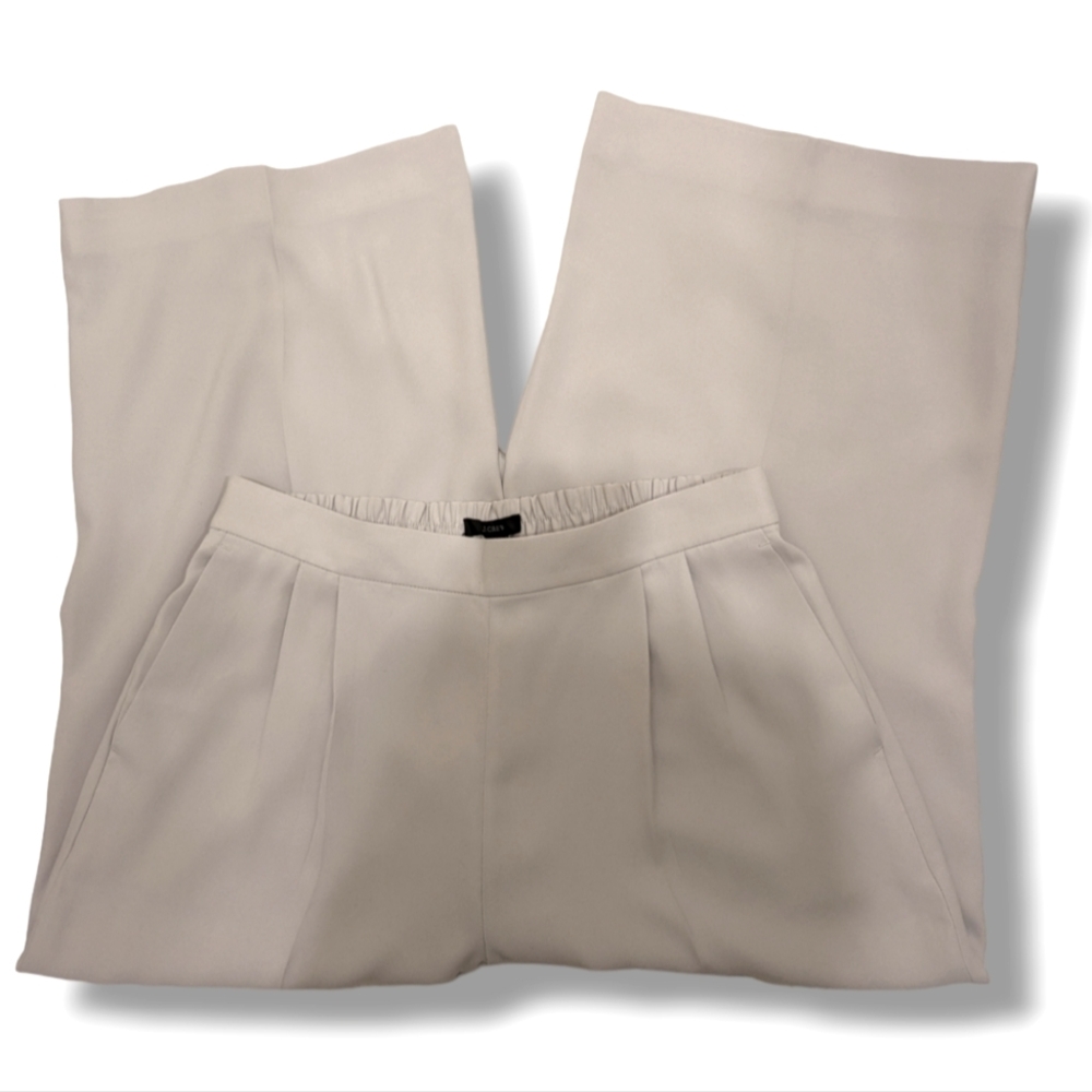 J. Crew Wide-Leg High Rise Crop Pant 365 Crepe Pleated Trousers Oyster Grey- 12T - Picture 4 of 9